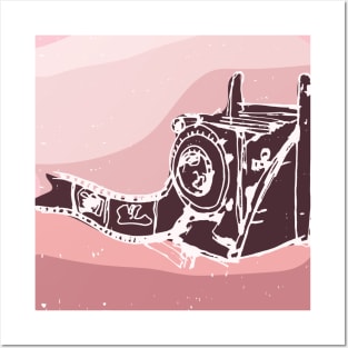 Old camera sketch in pink background Posters and Art